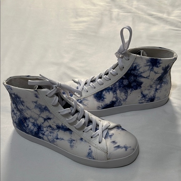OTBT Hologram White/Blue Tie Dye Leather High-Top Sneakers - Picture 1 of 11